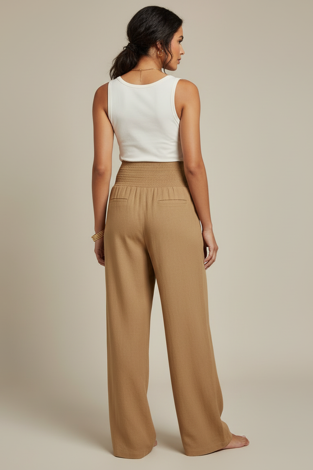 Pantalon Toile Beige Femme - Camel - vue 2