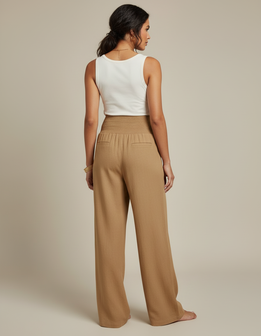 Pantalon Toile Beige Femme - Camel - vue 2