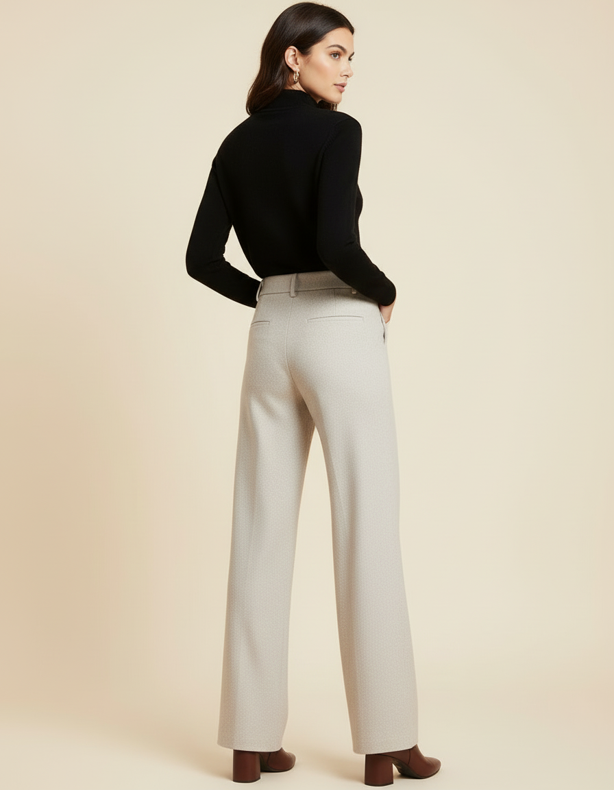 Pantalon Beige Droit Chaud Épais Élégant Femme - Laine - vue 2