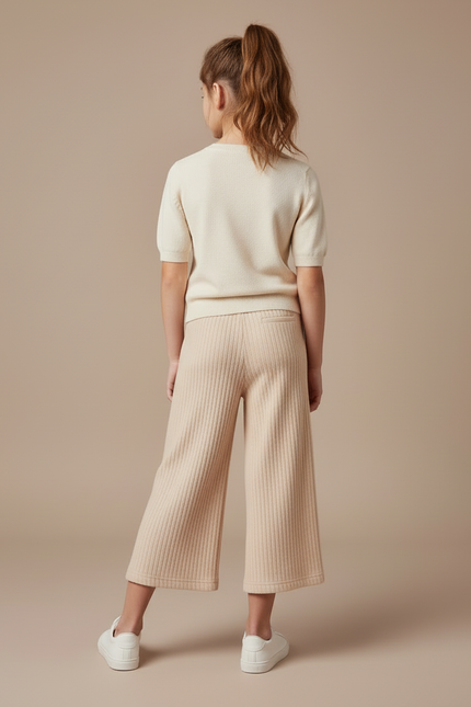 Pantalon Beige Côtelé Droit Ample Enfant Cordon - Cordé - vue 2