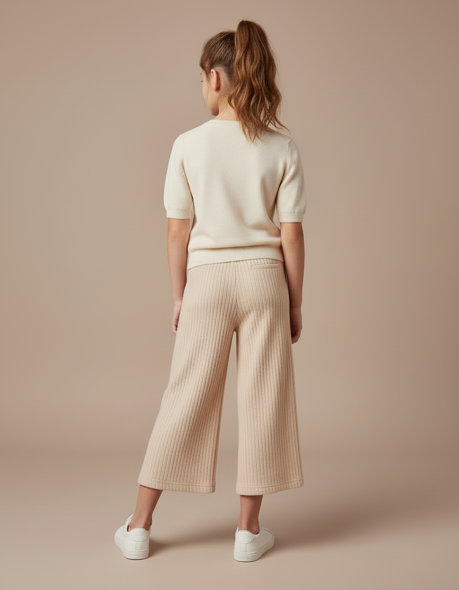 Pantalon Beige Côtelé Droit Ample Enfant Cordon - Cordé - vue 2