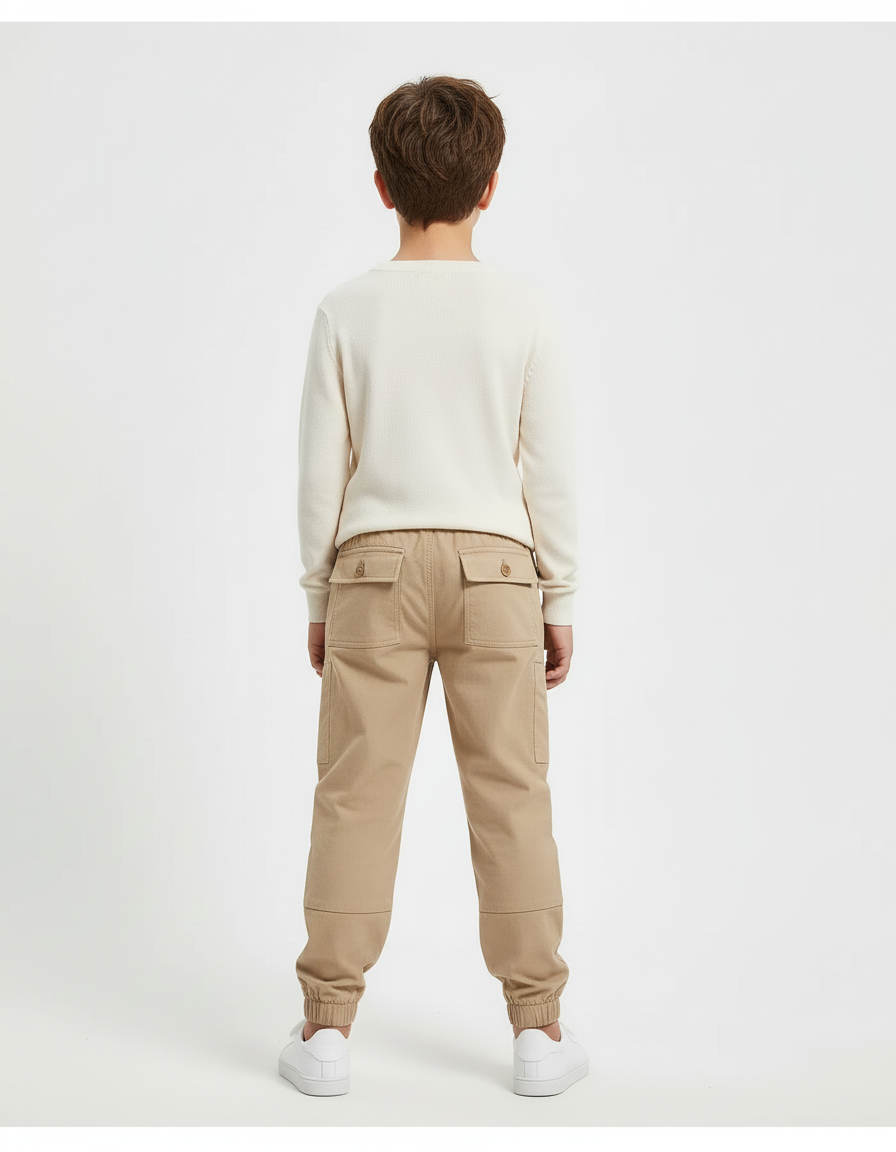 Pantalon Beige Cargo Coton Décontracté Multipoches Enfant - vue 2