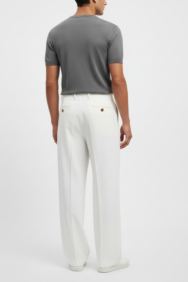 Pantalon Beige Droit Ample Décontracté Homme Élégant - Blanc Gabardine - vue 2
