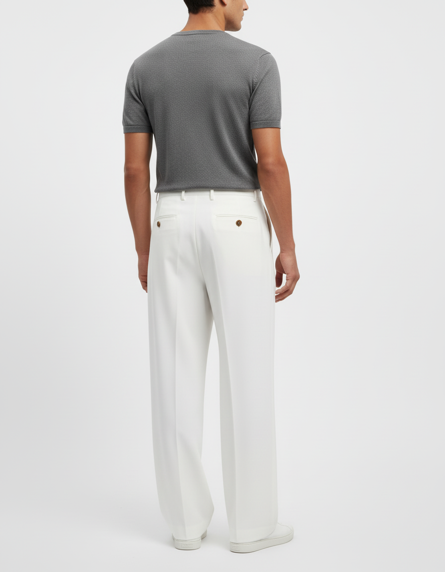 Pantalon Beige Droit Ample Décontracté Homme Élégant - Blanc Gabardine - vue 2