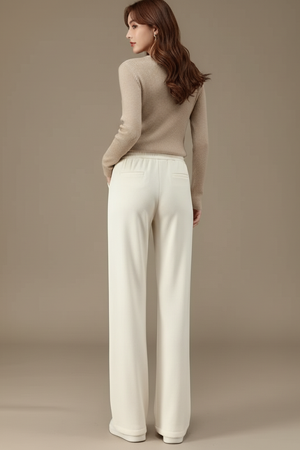 Pantalon Beige Large Chaud Taille Haute Décontracté - Molleton - vue 2