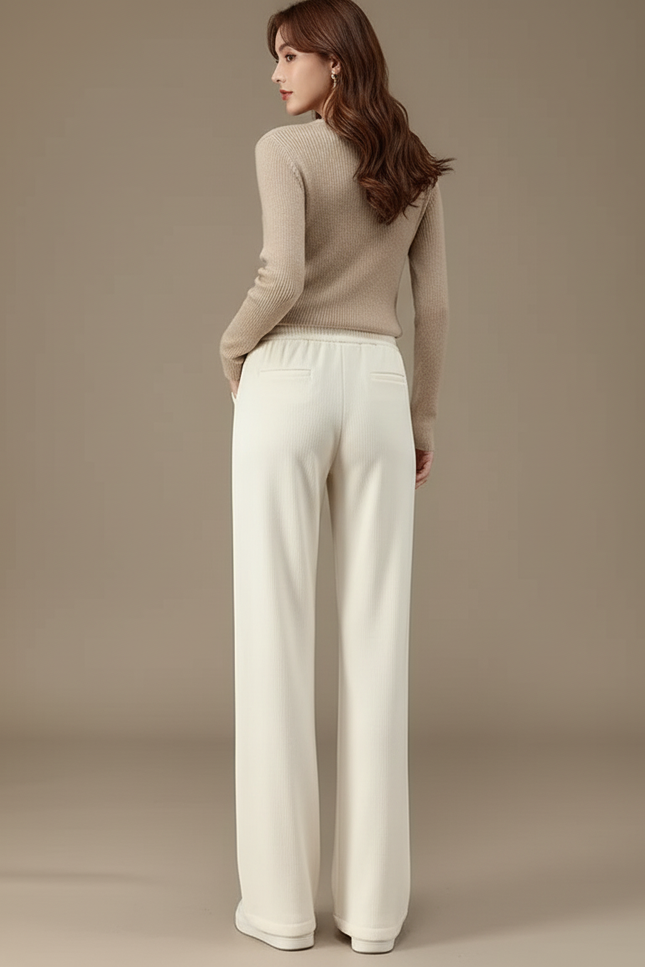 Pantalon Beige Large Chaud Taille Haute Décontracté - Molleton - vue 2