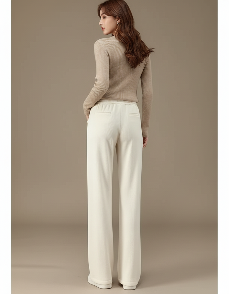 Pantalon Beige Large Chaud Taille Haute Décontracté - Molleton - vue 2