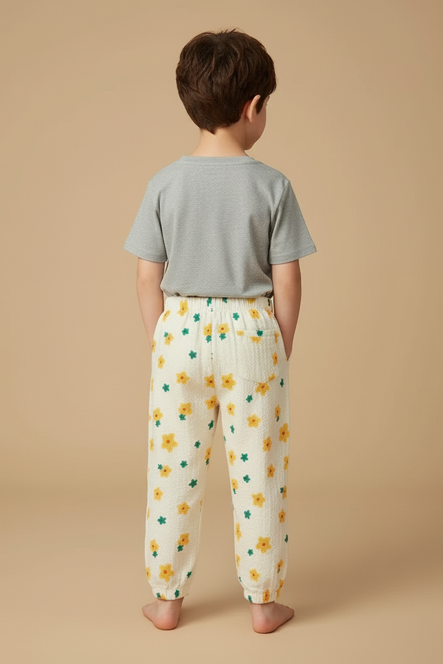 Pantalon Beige Fleuri Ample Coton Enfant Décontracté - vue 2