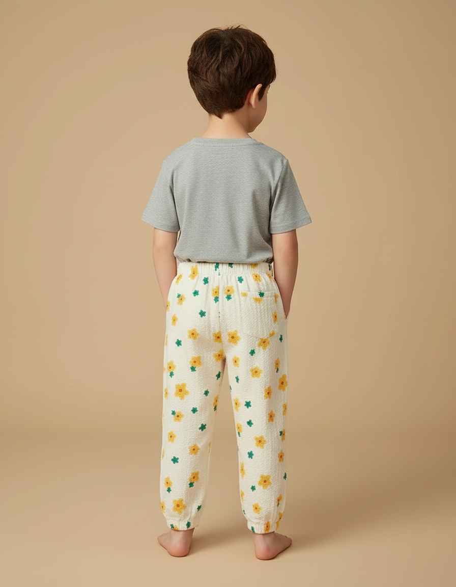 Pantalon Beige Fleuri Ample Coton Enfant Décontracté - vue 2
