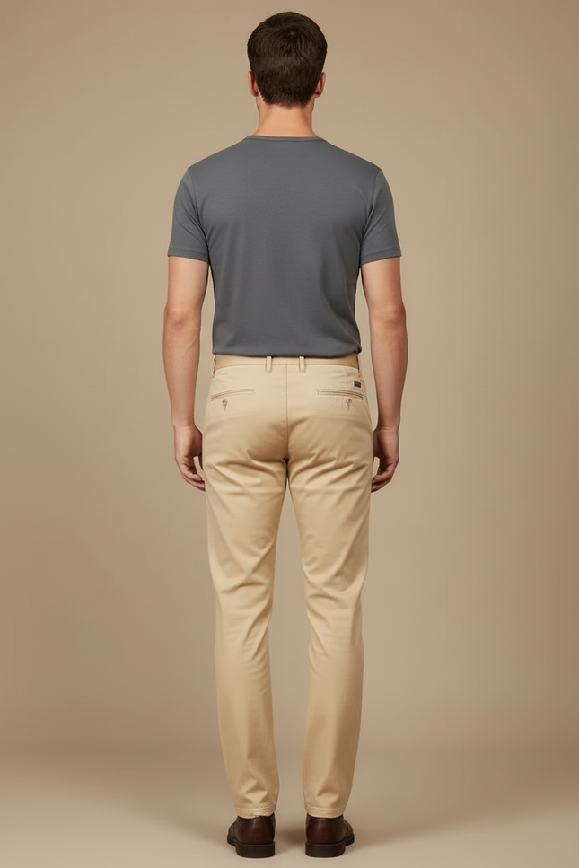 Pantalon Beige Homme Coton Coupe Droite Élégant - Gabardine - vue 2