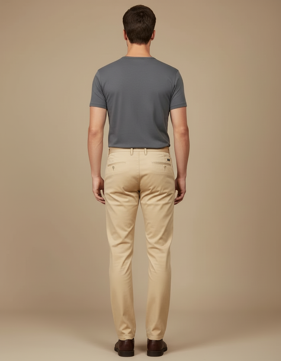 Pantalon Beige Homme Coton Coupe Droite Élégant - Gabardine - vue 2