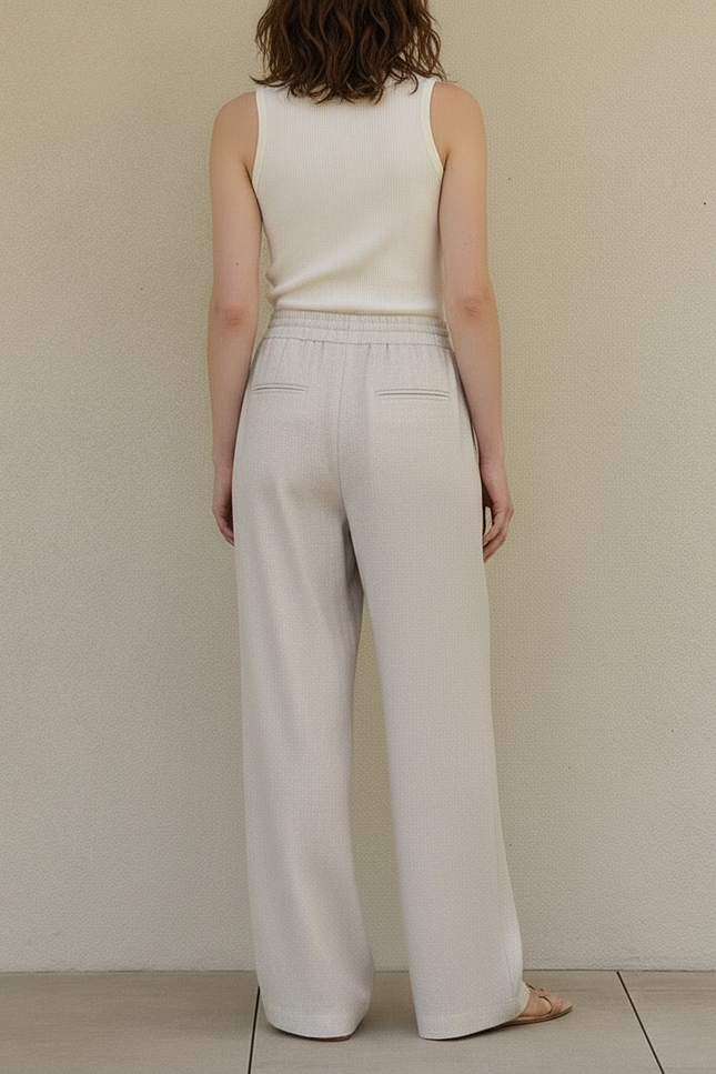 Pantalon Beige Ample Lin Décontracté Femme Fluide - vue 2