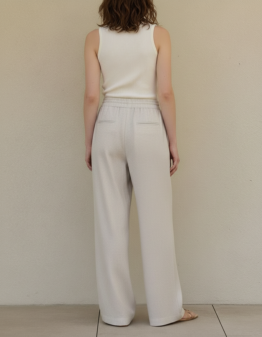 Pantalon Beige Ample Lin Décontracté Femme Fluide - vue 2