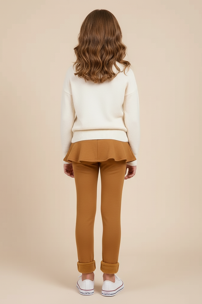 Pantalon Beige Chaud Doux Doublé Polaire Jupe-culotte Enfant - Camel Molleton - vue 2
