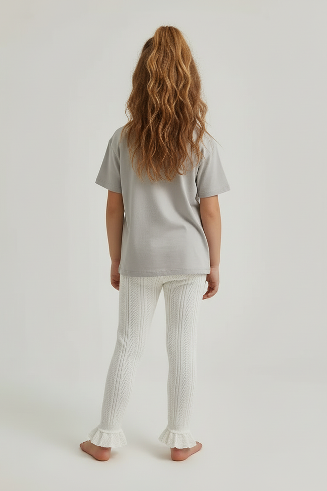 Pantalon Beige Tricoté Évasé Fille Mignon - Maille - vue 2