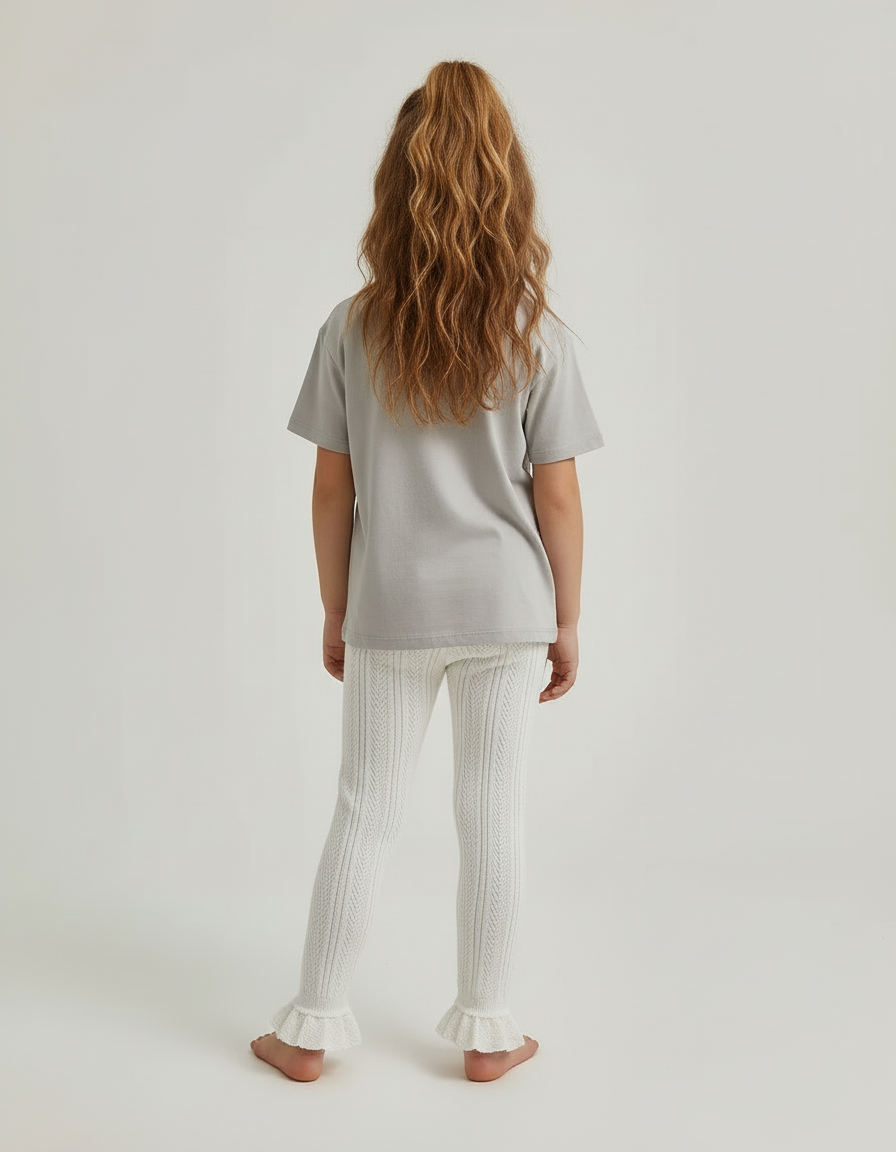 Pantalon Beige Tricoté Évasé Fille Mignon - Maille - vue 2