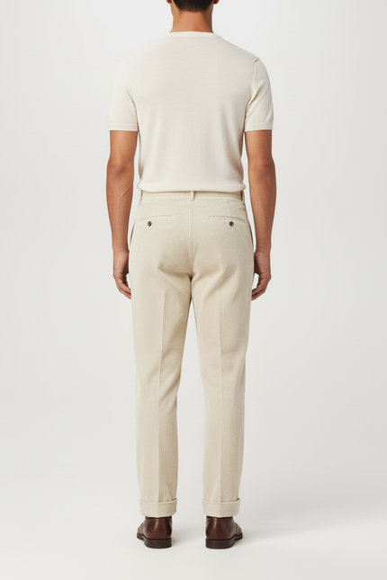 Pantalon Beige Côtelé Plissé Droit Élégant Homme - Cordé - vue 2