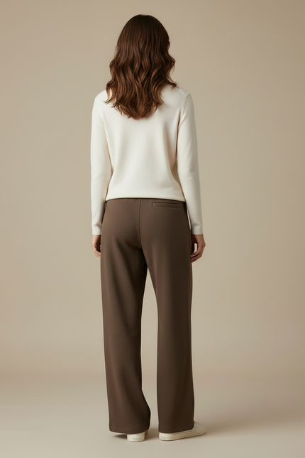 Pantalon Beige Large Coton Décontracté Femme - Kaki Molleton - vue 2