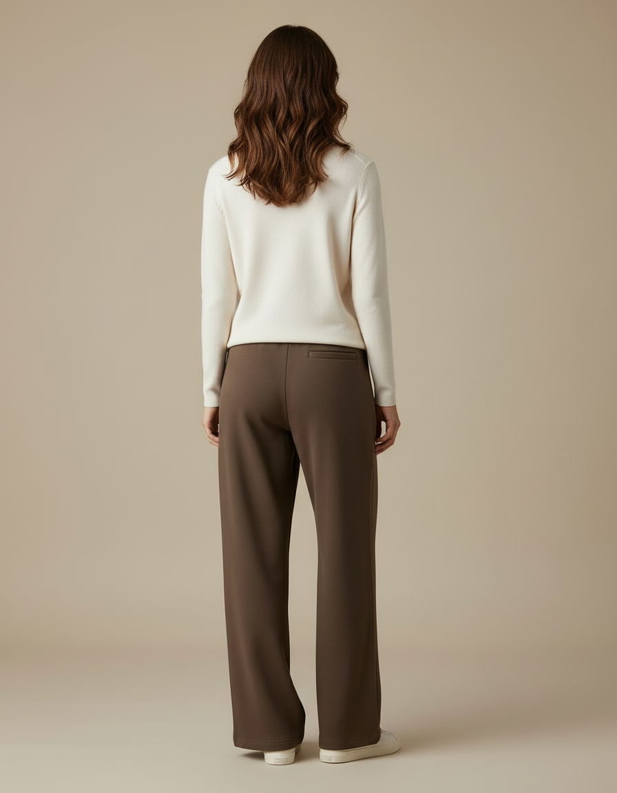 Pantalon Beige Large Coton Décontracté Femme - Kaki Molleton - vue 2