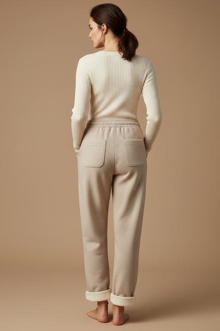 Pantalon Beige Ample Polaire Velours Décontracté Femme - Molleton - vue 2