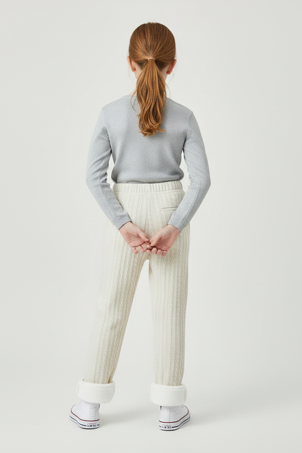Pantalon Beige Fille Tricoté Jacquard Chaud Hiver - Maille - vue 2