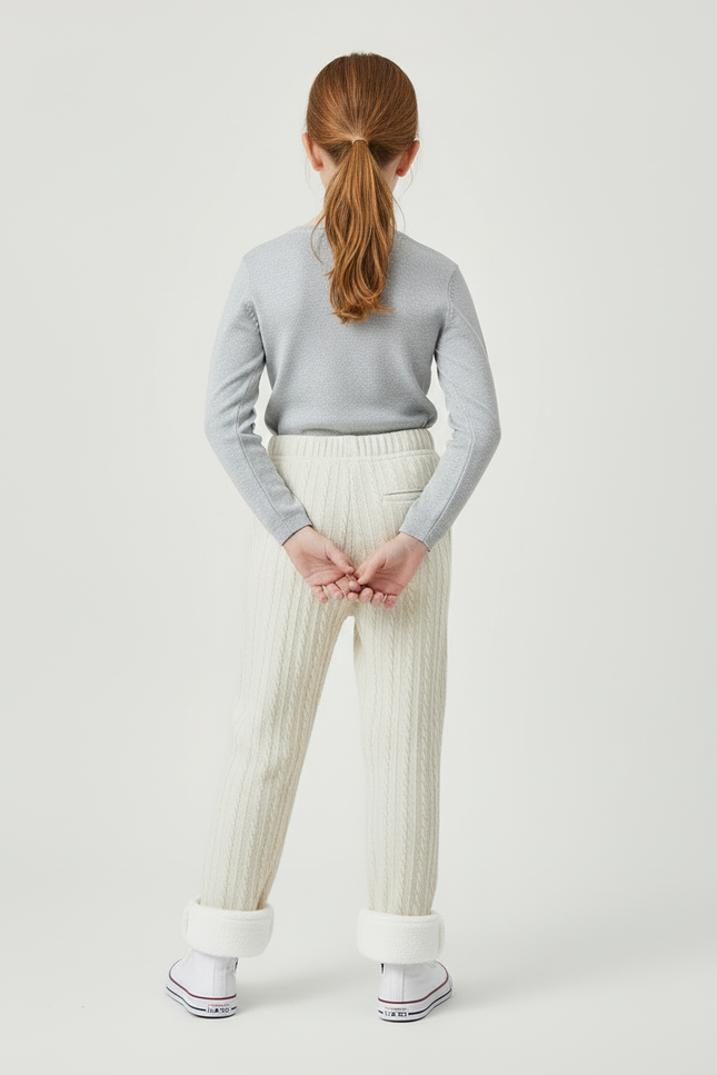 Pantalon Beige Fille Tricoté Jacquard Chaud Hiver - Maille - vue 2