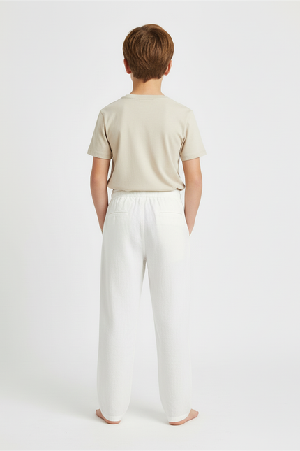 Pantalon Beige Lin Ample Décontracté Enfant - Blanc - vue 2