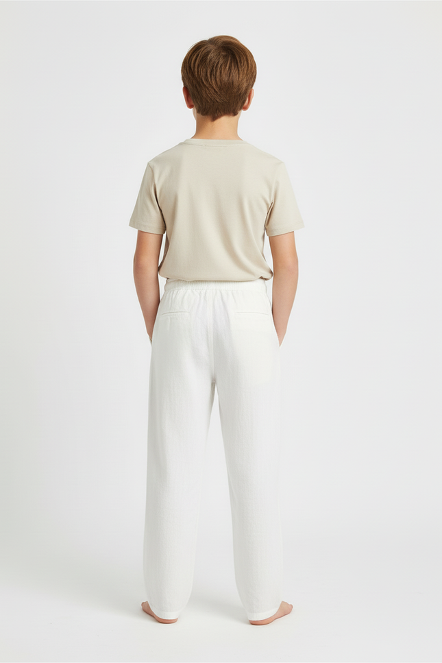 Pantalon Beige Lin Ample Décontracté Enfant - Blanc - vue 2