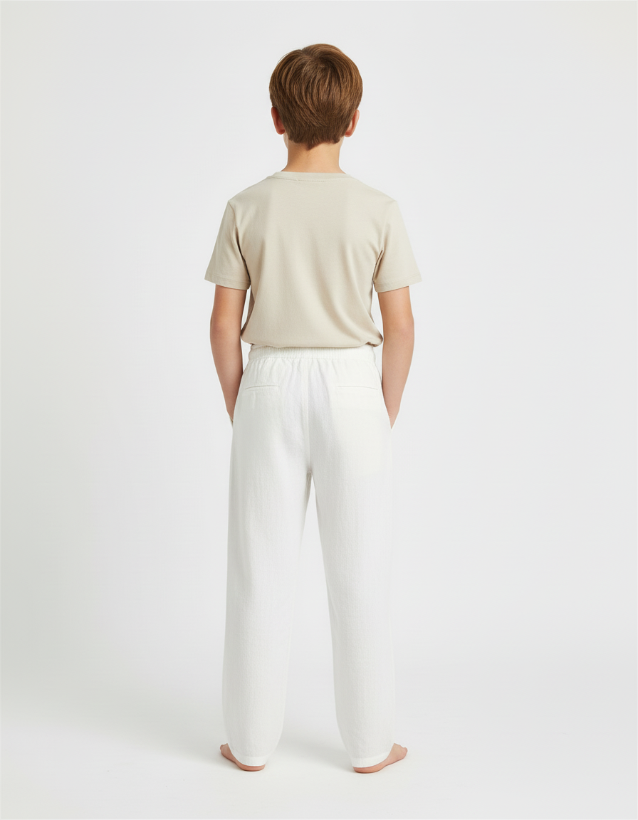 Pantalon Beige Lin Ample Décontracté Enfant - Blanc - vue 2