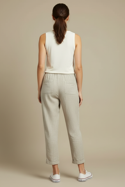 Pantalon Beige Lin Cordon Ample Confortable Femme - vue 2
