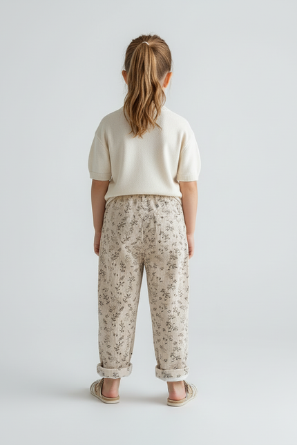 Pantalon Beige Côtelé Fleuri Ample Confortable Enfant - Cordé - vue 2