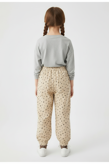 Pantalon Beige Côtelé Fleuri Ample Décontracté Fille - Cordé - vue 2