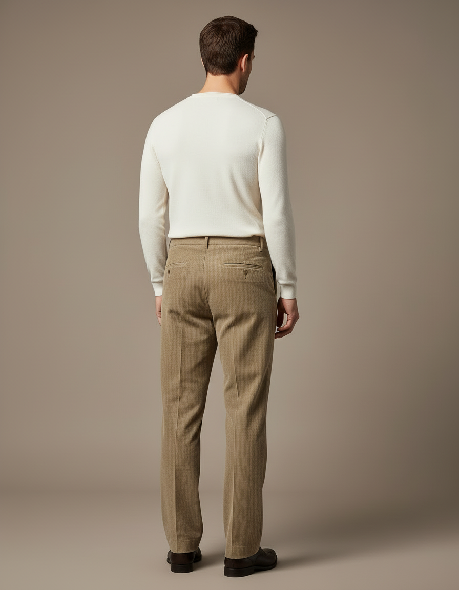 Pantalon Beige Côtelé Droit Classique Homme - Cordé - vue 2