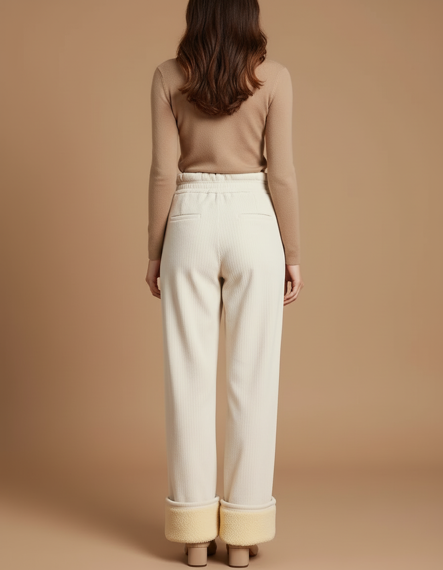 Pantalon Beige Doublé Polaire Ample Confortable - Cordé - vue 2