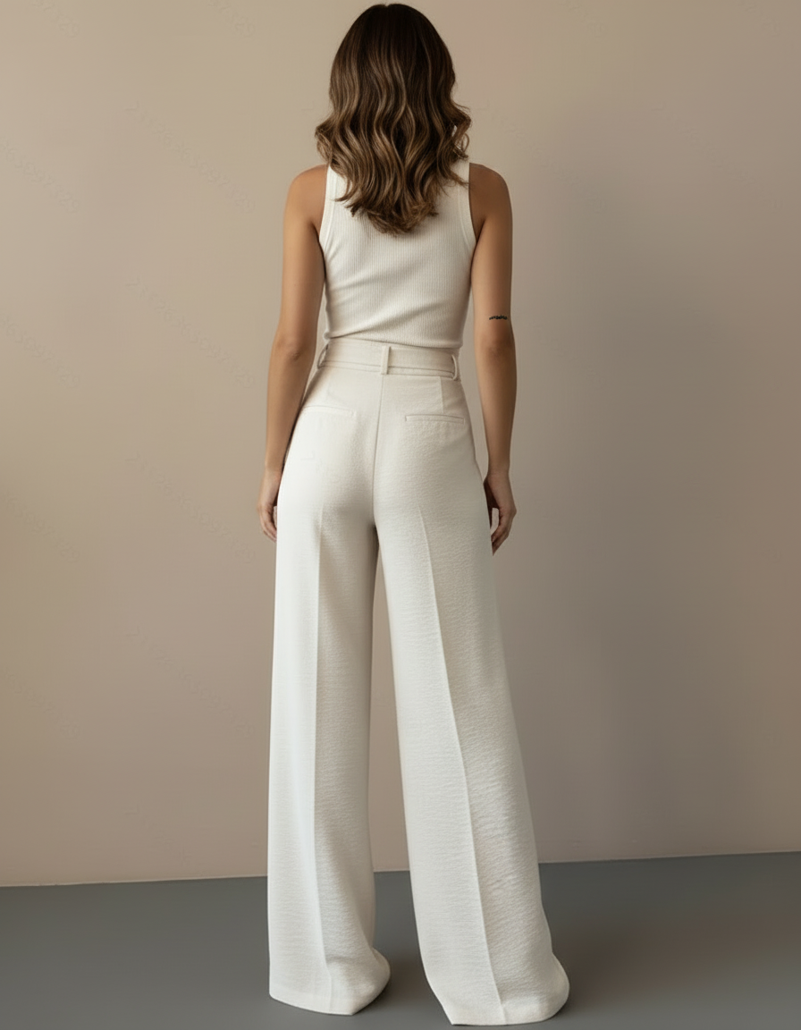 Pantalon Beige Large Fluide Plissé Élégant Femme - Polyester - vue 2