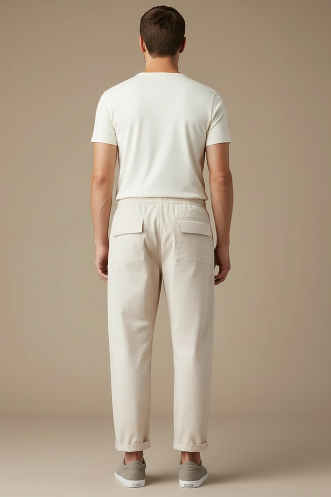 Pantalon Beige Coton Droit Imprimé Décontracté Homme - vue 2