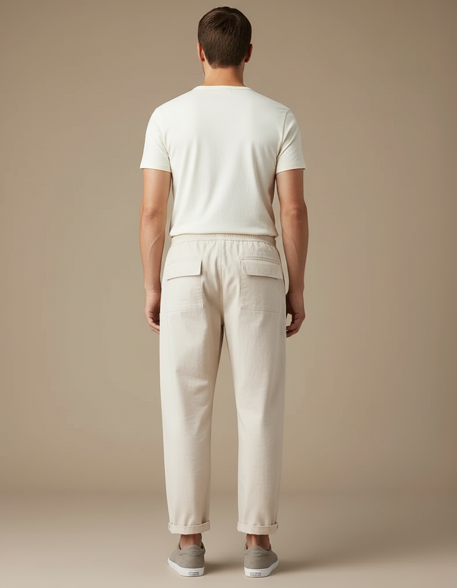 Pantalon Beige Coton Droit Imprimé Décontracté Homme - vue 2