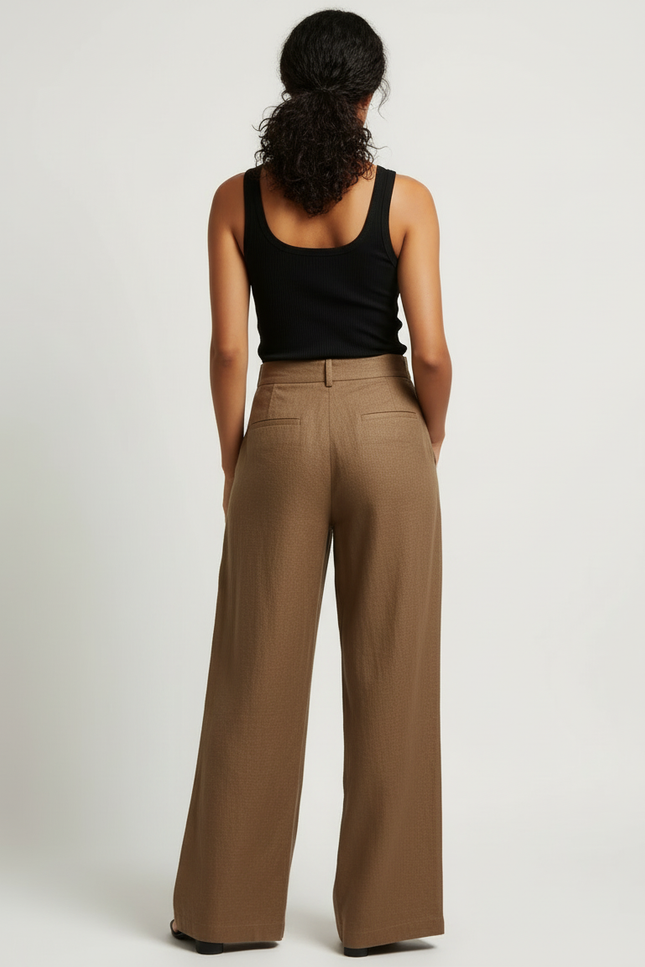 Pantalon Beige Large Fluide Lin Taille Haute - vue 2
