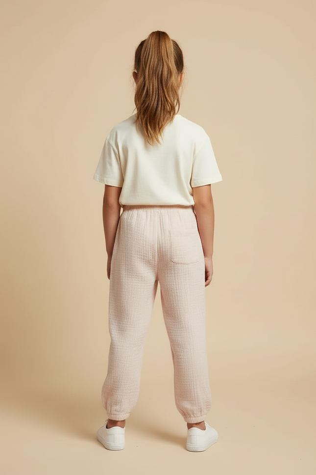 Pantalon Beige Gaze Coton Ample Enfant Léger - Rose - vue 2