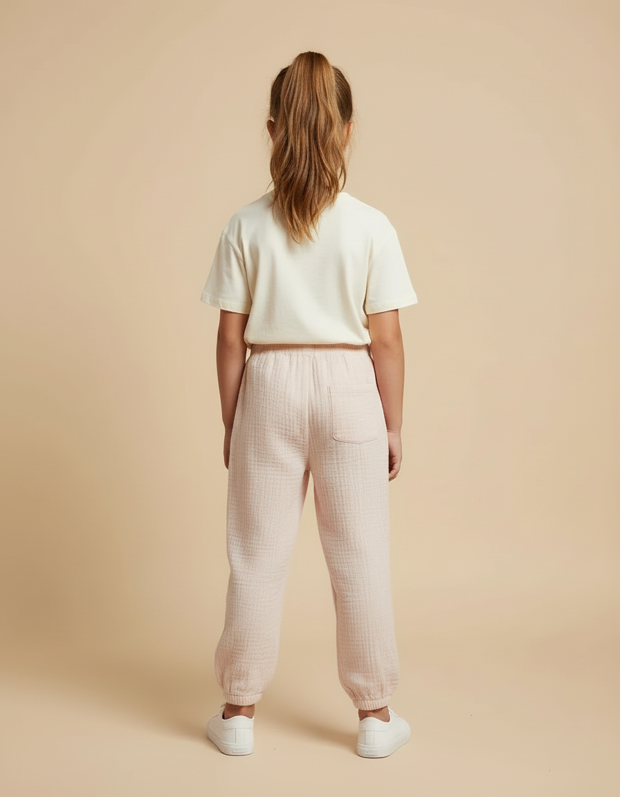 Pantalon Beige Gaze Coton Ample Enfant Léger - Rose - vue 2