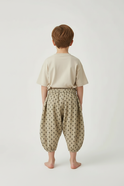 Pantalon Beige Coton Ample Imprimé Floral Enfant - vue 2