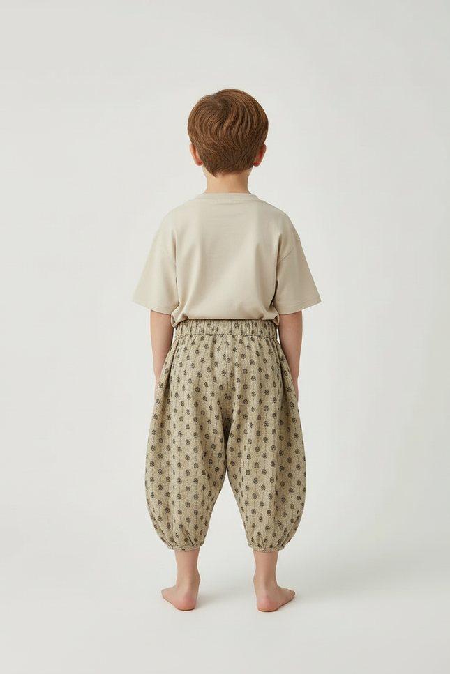 Pantalon Beige Coton Ample Imprimé Floral Enfant - vue 2