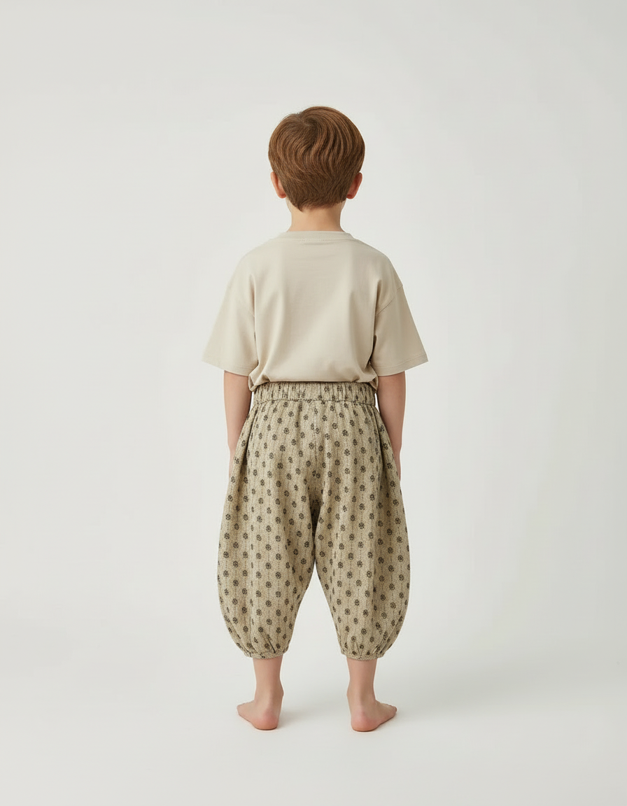 Pantalon Beige Coton Ample Imprimé Floral Enfant - vue 2