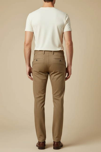 Pantalon Beige Slim Motif Discret Hiver Élégant - Camel Tweed - vue 2