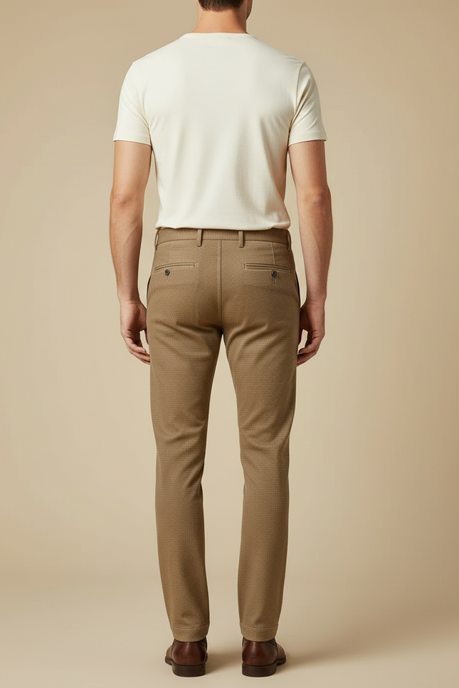 Pantalon Beige Slim Motif Discret Hiver Élégant - Camel Tweed - vue 2