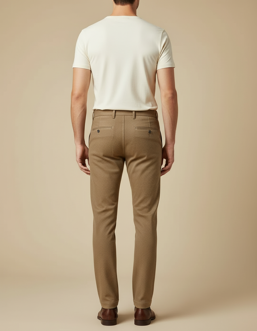 Pantalon Beige Slim Motif Discret Hiver Élégant - Camel Tweed - vue 2