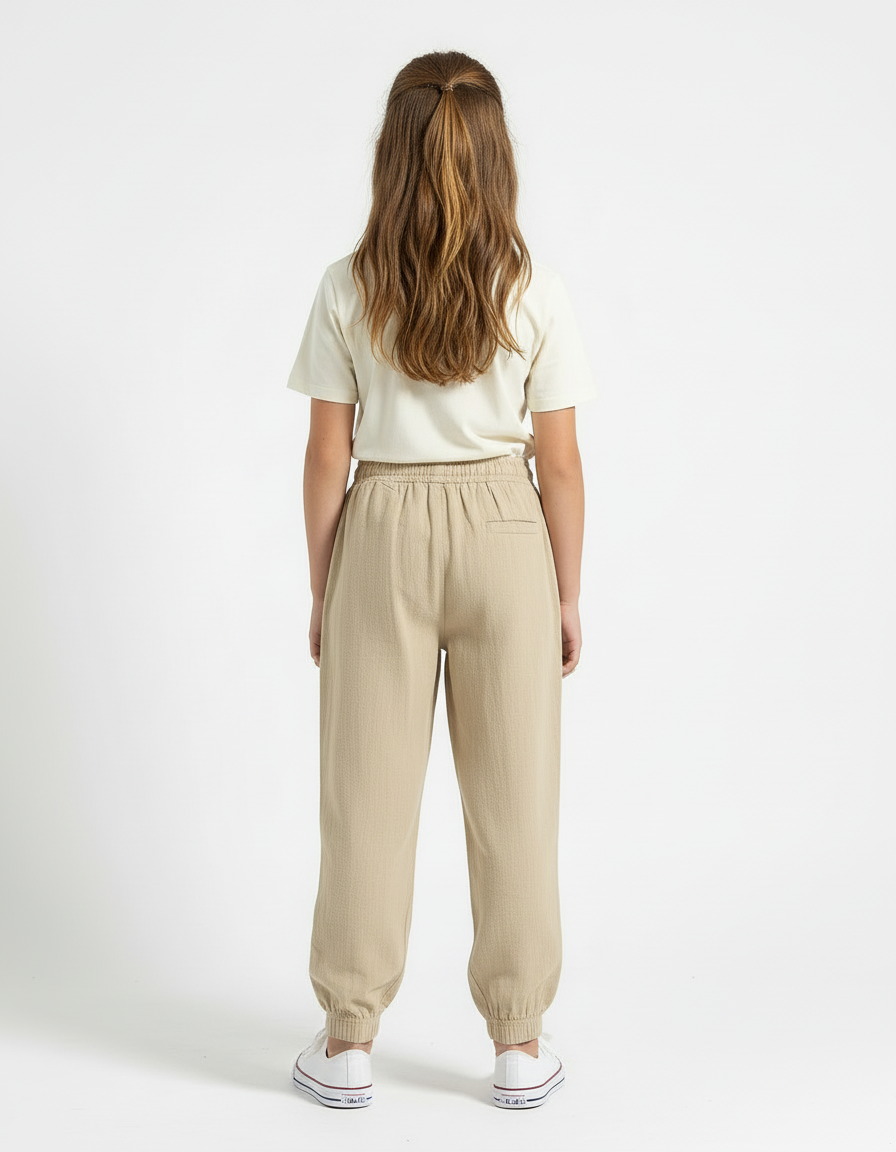 Pantalon Beige Coton Ample Cordon Décontracté - vue 2