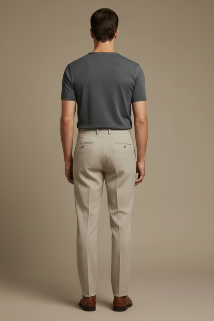 Pantalon Beige Plissé Droit Coton Élégant Homme - vue 2