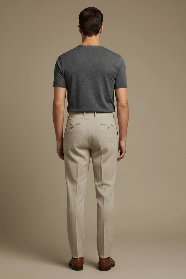 Pantalon Beige Plissé Droit Coton Élégant Homme - vue 2