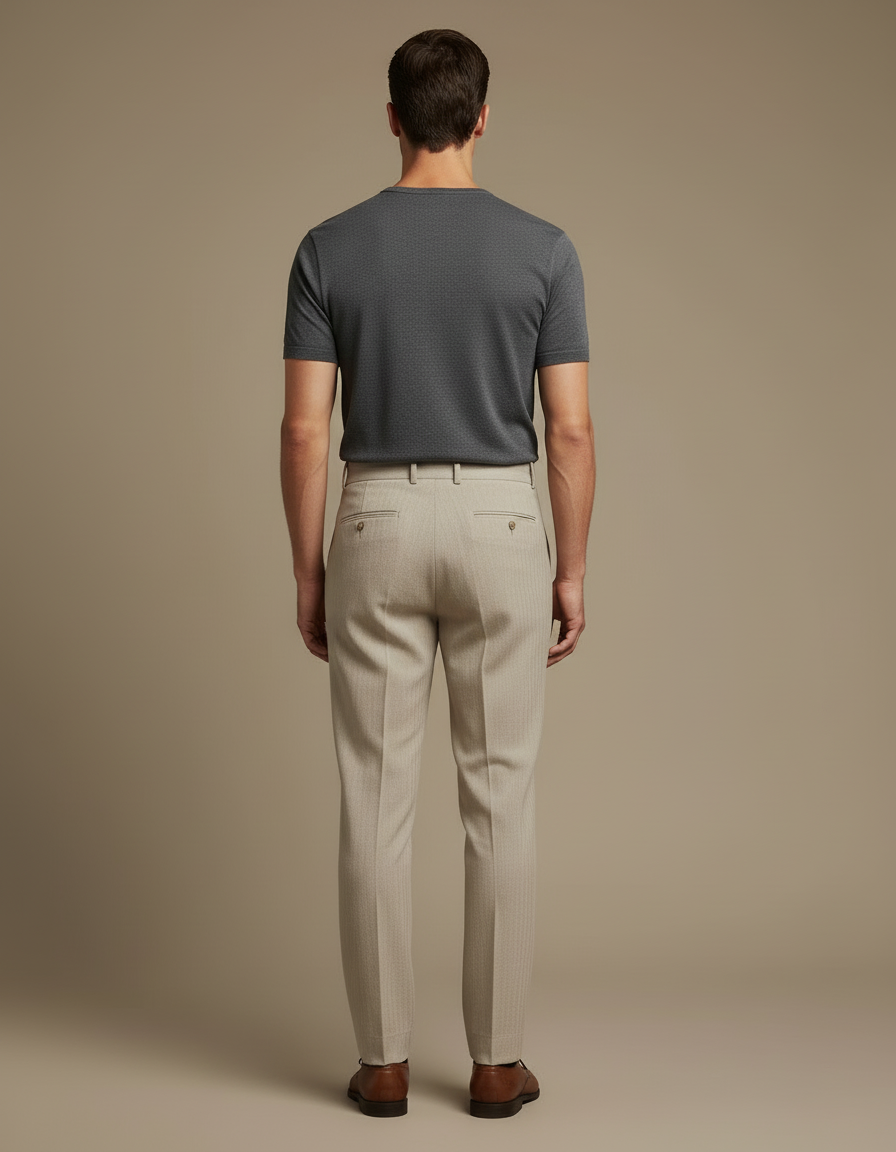 Pantalon Beige Plissé Droit Coton Élégant Homme - vue 2